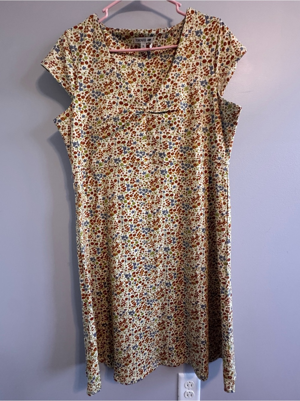 Toad&Co Yellow Floral Organic cotton Cap-Sleeve summer Dress Women’s XL NWOT